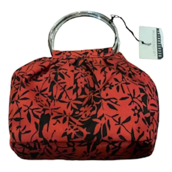 Liz Claiborne red & black print handbag, silver handles. 9” X 8” NWT - Picture 1 of 12